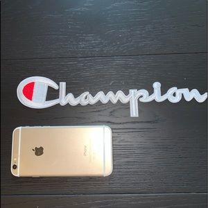 White champion iron on patch